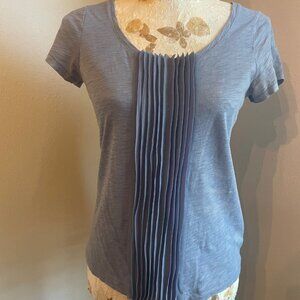 Blue Cotton Pleated Tee